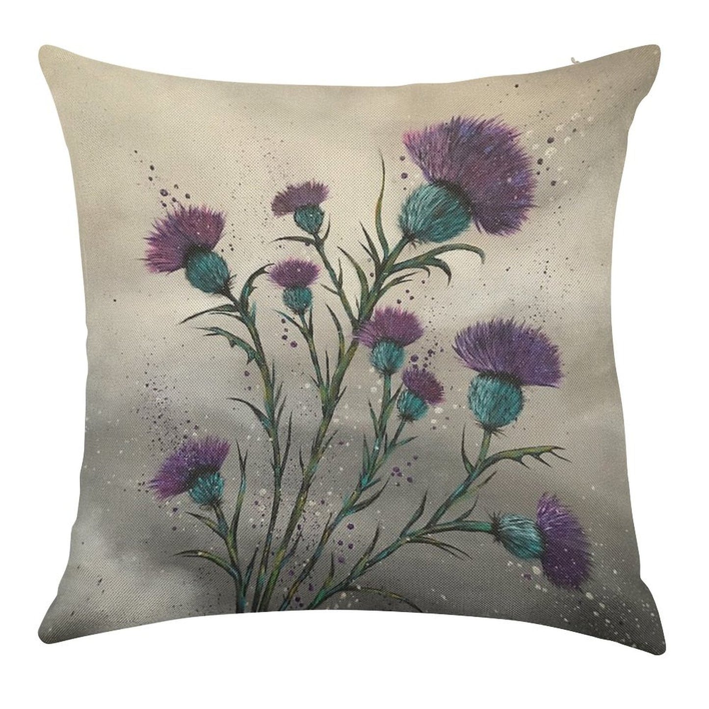 Scottish Traditional Purple Thistle Linen Throw Pillow Cover