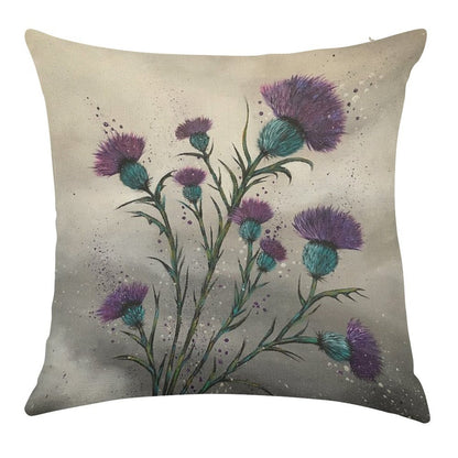 Scottish Traditional Purple Thistle Linen Throw Pillow Cover