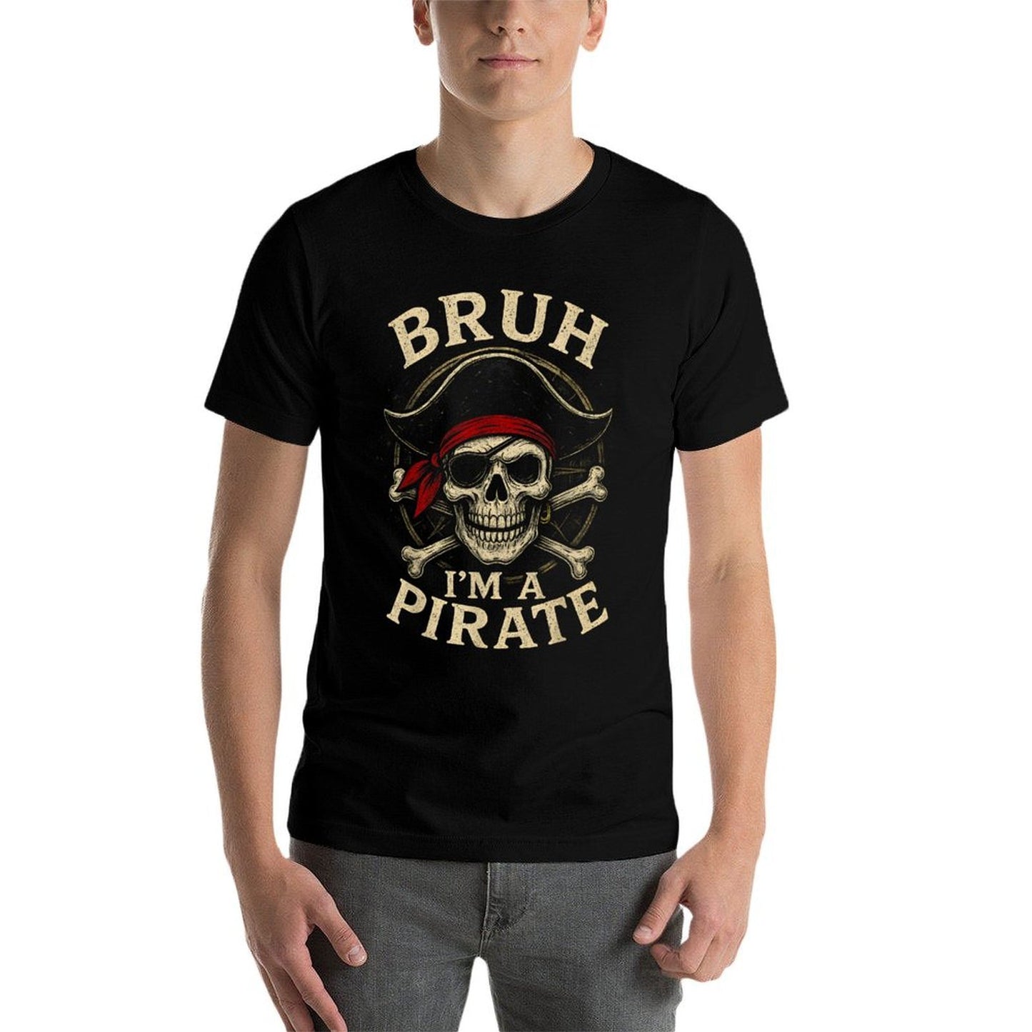 Bruh Im A Pirate Lazy Pirate Skull Costume Halloween  Oversized Silhouette T-Shirt