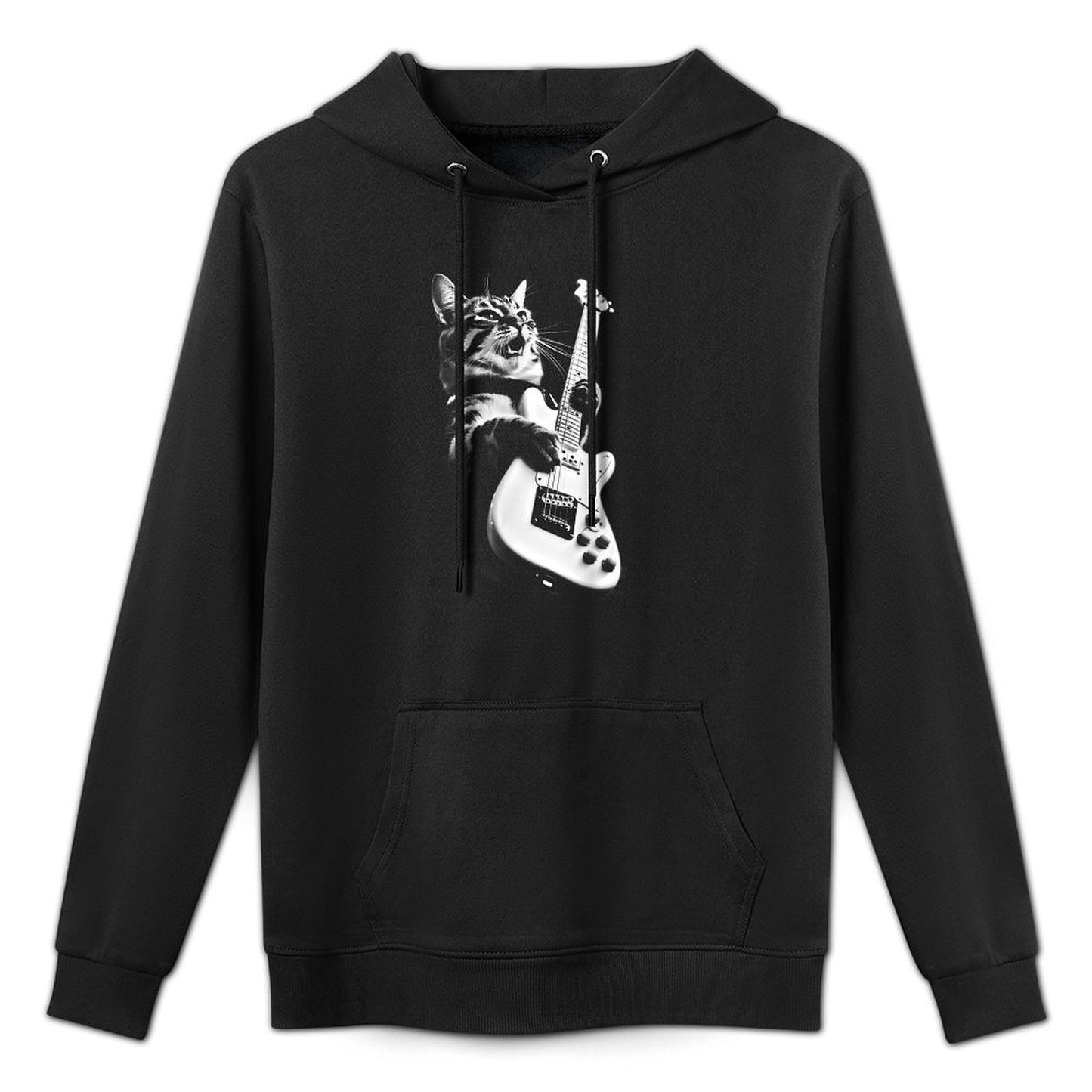 Unknown Designer Rock Cat Playing Guitar - Funny Guitar Cat Adjustable Hood Hoodie