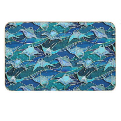 Patchwork Manta Rays in Sapphire And Turquoise Blue Bath Mat