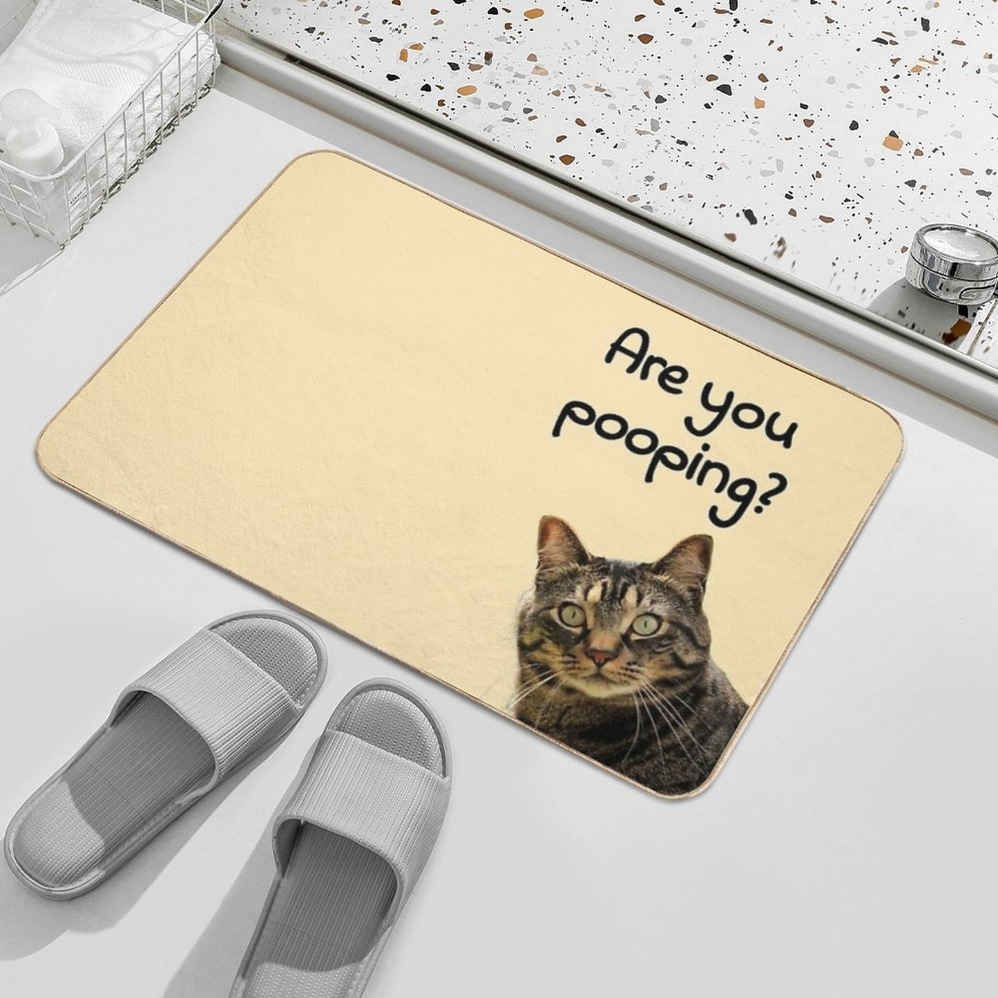 Are You Pooping - Funny Cat Meme for Bathroom Or Restroom Decoration  Toxin-Free Bath Mat
