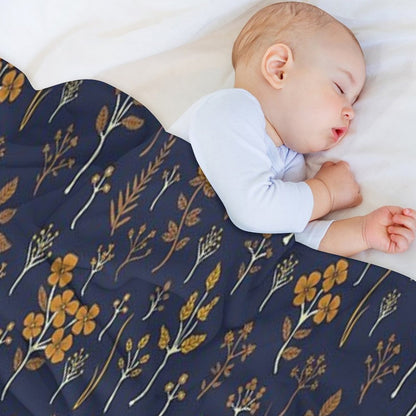 Navy Blue & Mustard Yellow Floral Pattern Throw Blanket