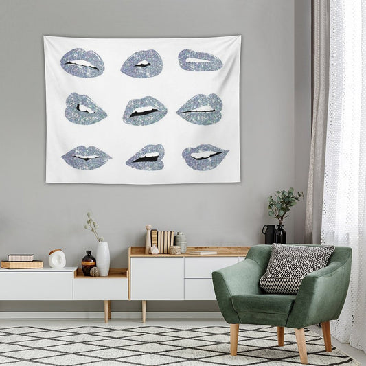 Kiss Kiss Faux Glitter Lips Tapestry