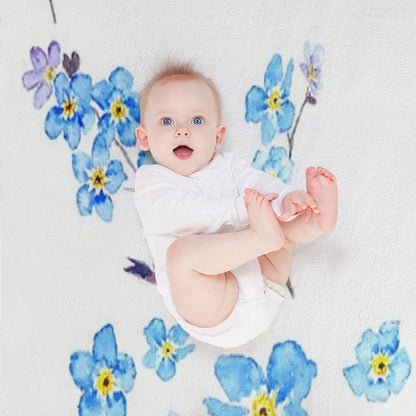 Blue Forget Me Not  Watercolor Painting Throw Blanket