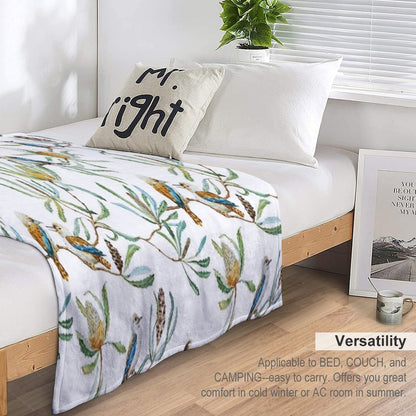 Australian Kookaburras, Waratah Flowers,  Leaves Pattern Throw Blanket