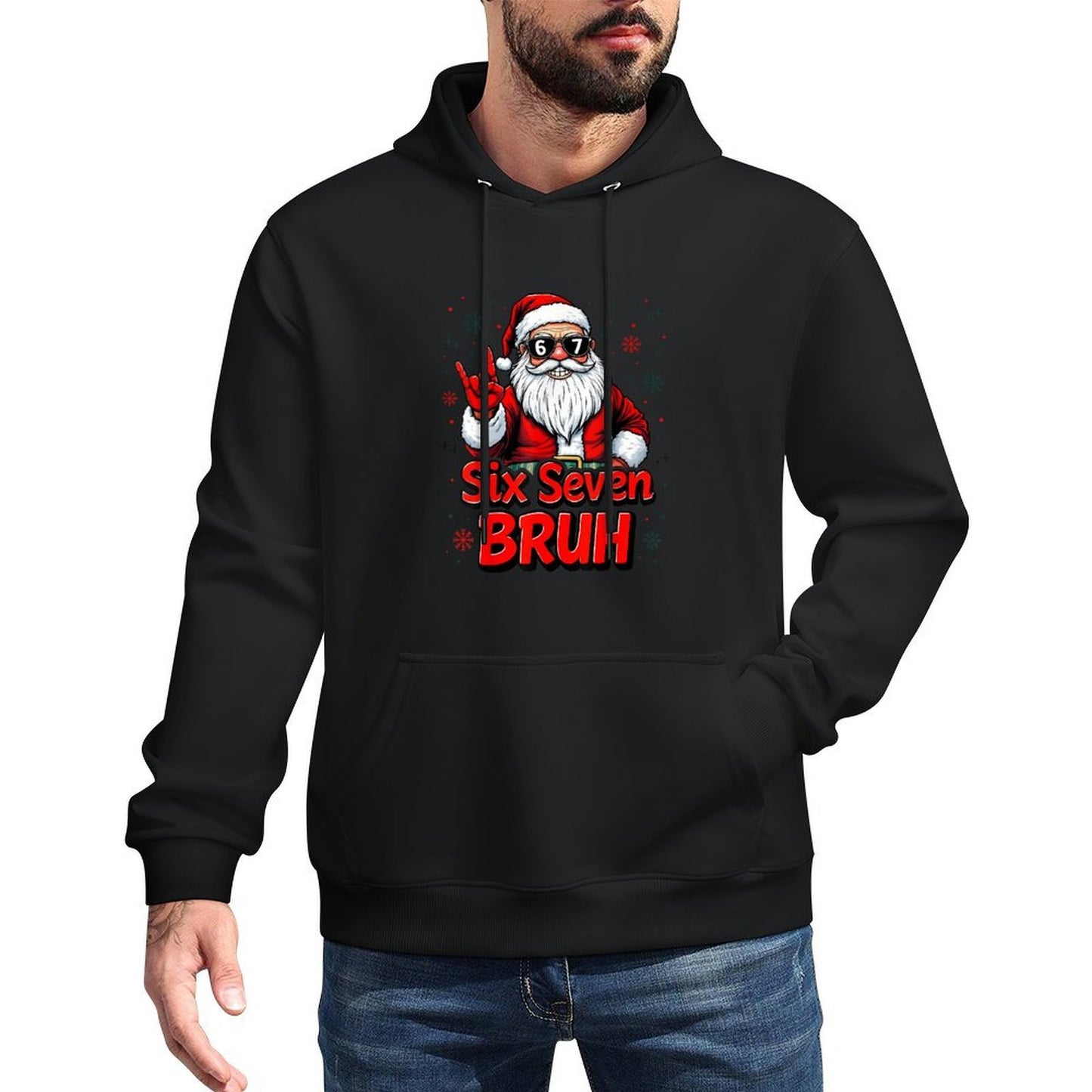 67 Meme 6 7 Funny Christmas Santa Rock On Six Seven Bruh Machine Washable Hoodie