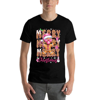 Gingerbread Merry Christmas Cute Pink Christmas Women Girls  Affordable Price T-Shirt
