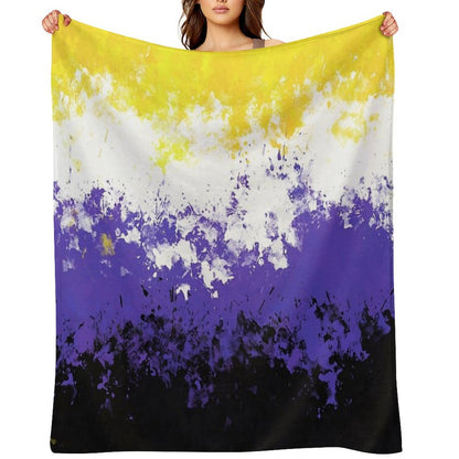 Non-Binary Paint Splatter Pride Flag Throw Blanket
