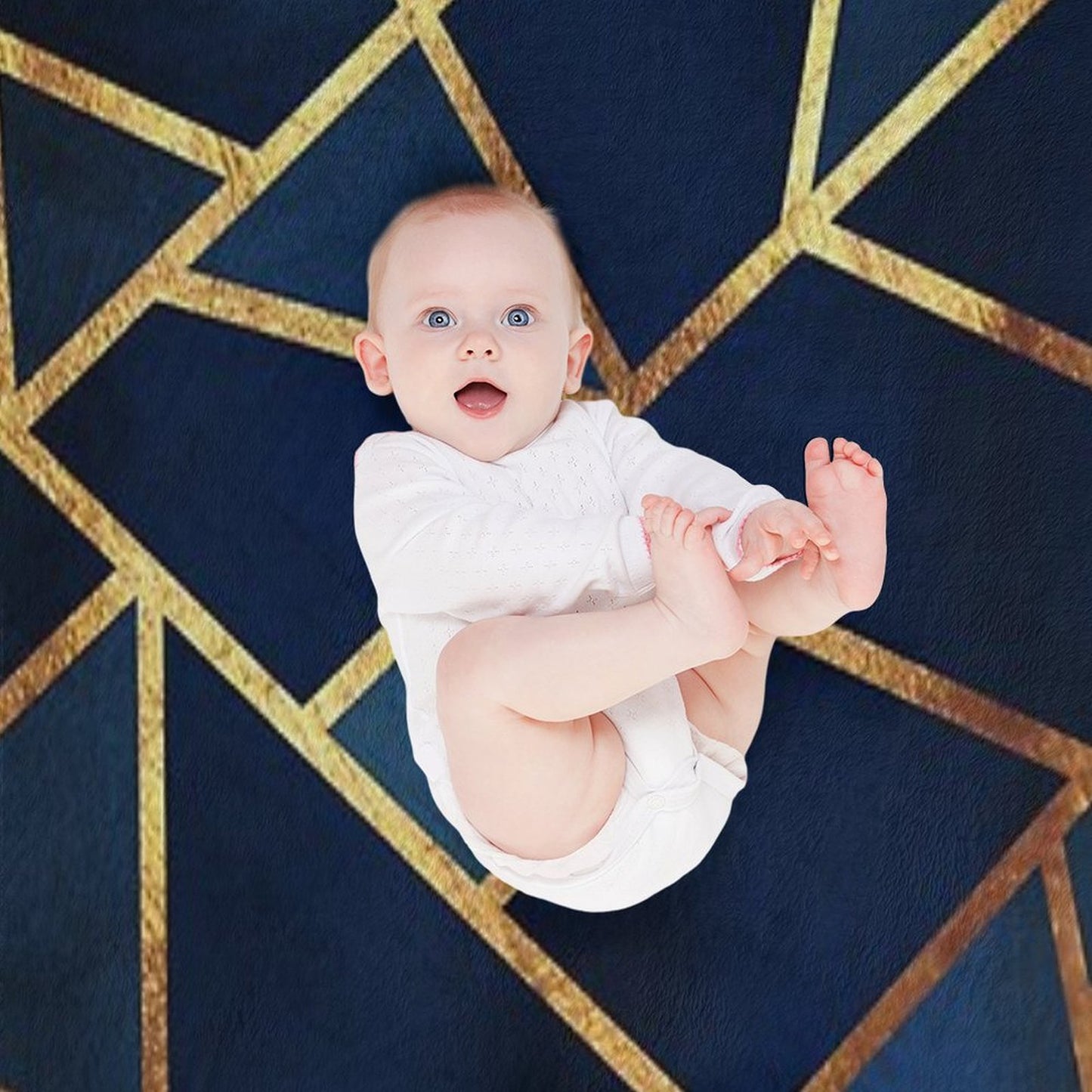 Navy Gold Stone Geometric Throw Blanket