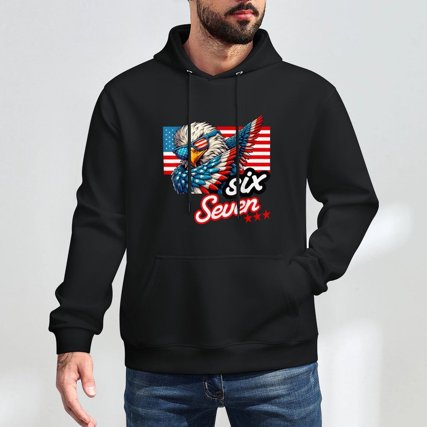 Six Seven Funny Patriotic Dabbing Bald Eagle 6 7 Meme Slang Easy Care Hoodie