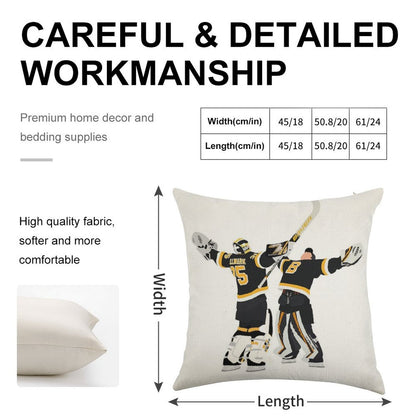Jeremy Swayman And Linus Ullmark Hug Linen Throw Pillow Cover