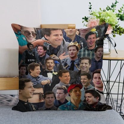 Jake Peralta Collage Linen Throw Pillow Cover