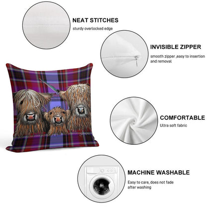 SCoTTiSH HiGHLaND CoW ' TaRTaN We 3 CooS P ' BY SHiRLeY MacARTHuR Soft Hidden Zipper Throw Pillow