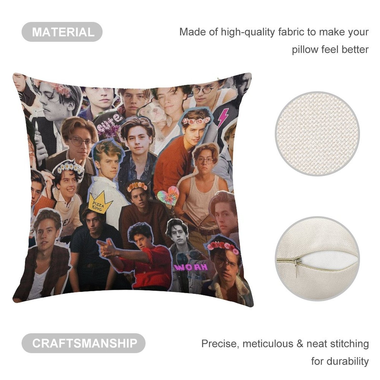 Cole Sprouse Collage Linen Throw Pillow Cover