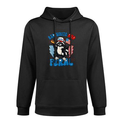 Kids Red Funny White And Feral Racoon Feral USA 4th Of July Medium-Weight Fabric Hoodie