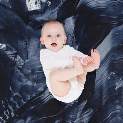 Dark Navy Gray Acrylic Abstract Painting Throw Blanket