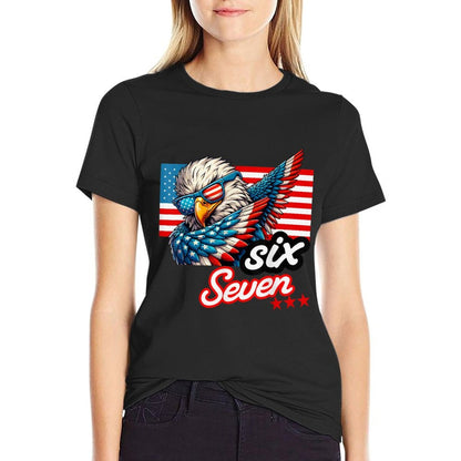 Six Seven Funny Patriotic Dabbing Bald Eagle 6 7 Meme Slang  Versatile T-Shirt