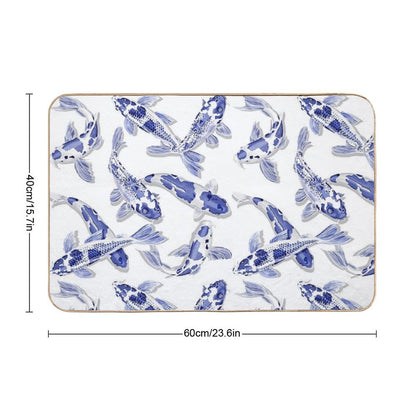 Blue And White Koi Fish Artwork – Zen Wall Decor for Home & Office Bath Mat