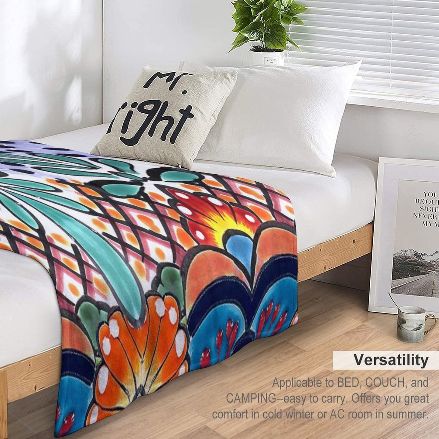 Colorful Talavera, Orange Accent, Mexican Tile Design Throw Blanket