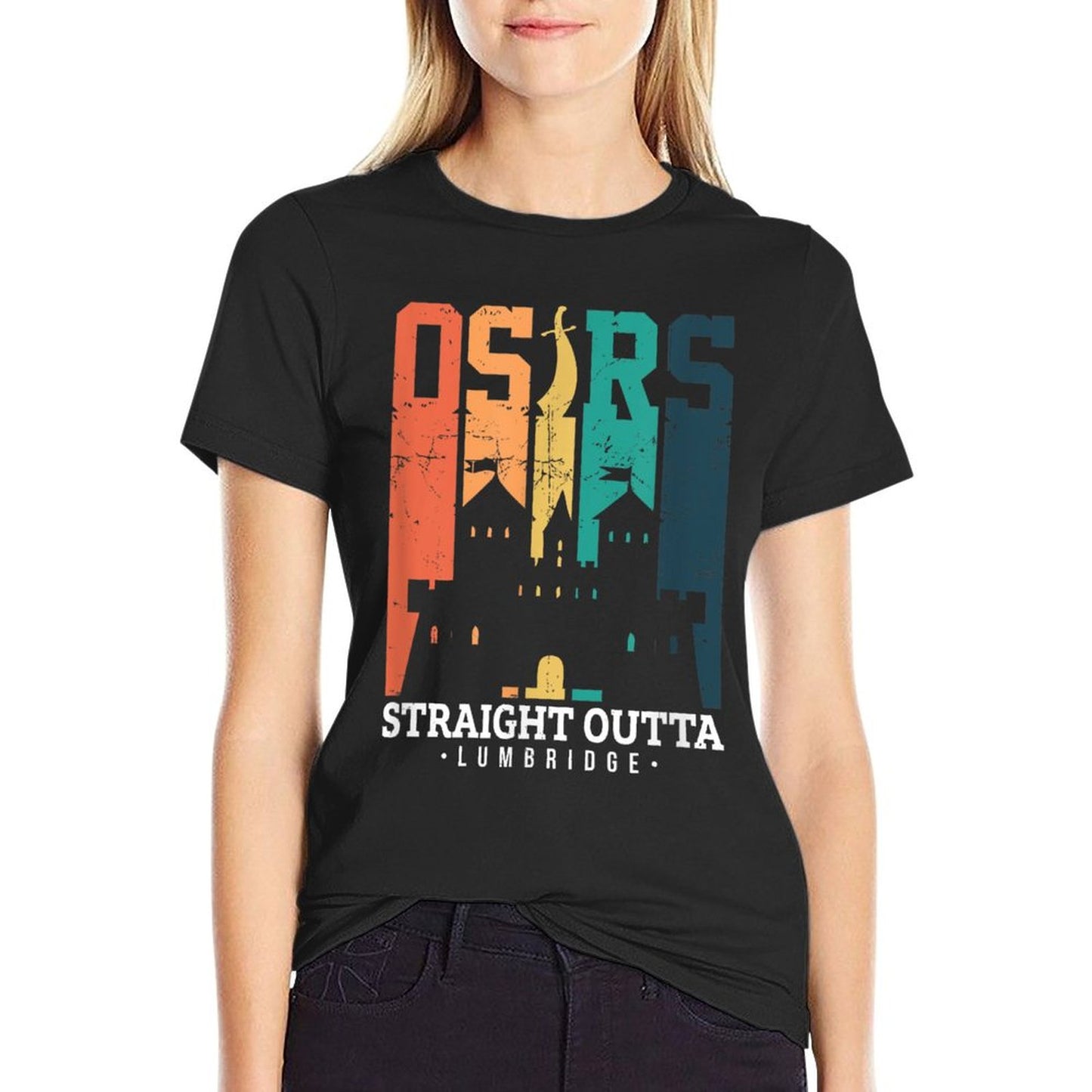 KP E-commerce Women&#39;s Straight Outta Lumbridge Gaming, Black, Small T-Shirt