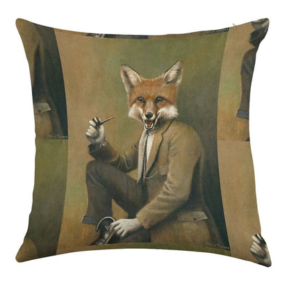 Vintage Mr Fox Linen Throw Pillow Cover