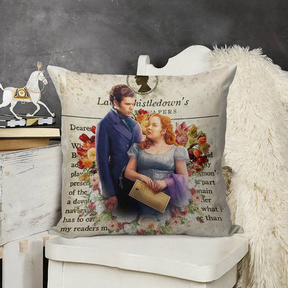 Colin Bridgerton & Penelope Featherington Lady Whistledown Society Papers Netflix Linen Throw Pillow Cover