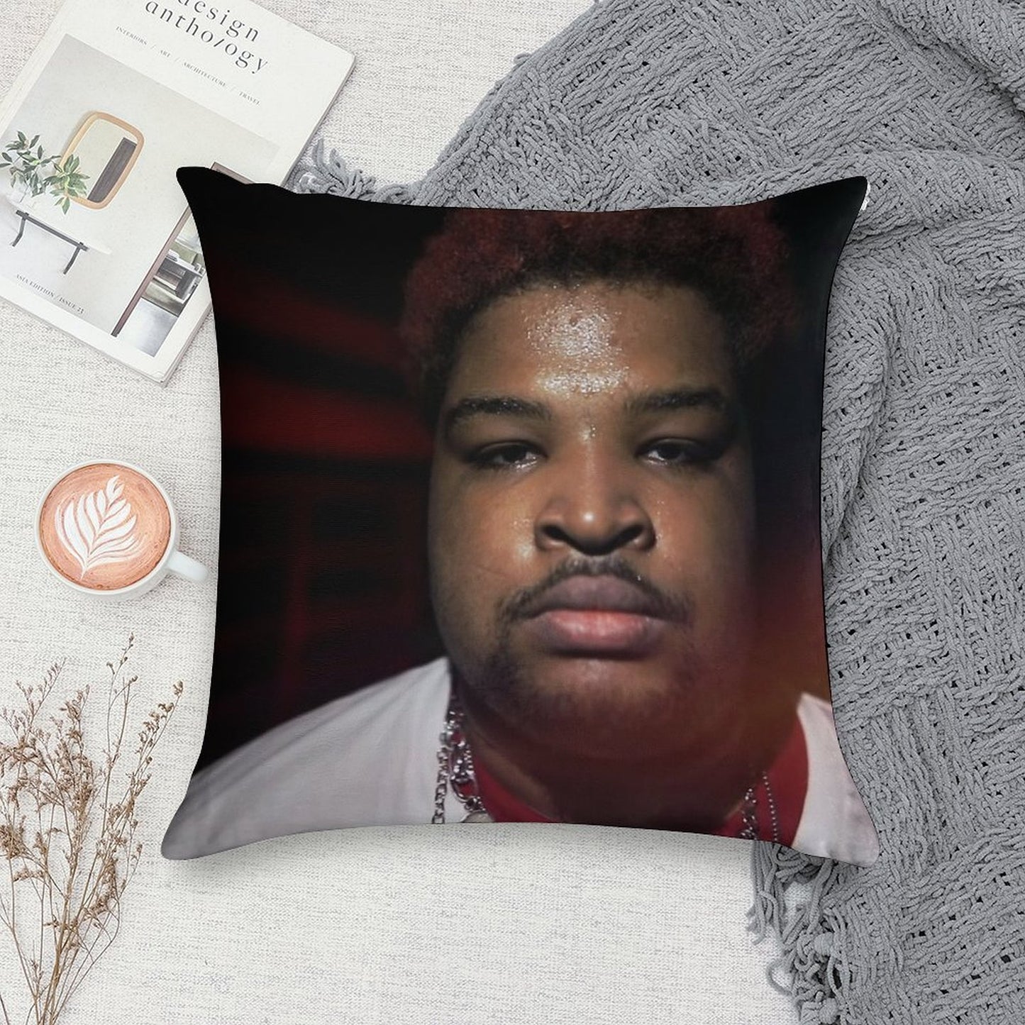 Mario Judah Looking FIRE Soft Reinforced Edging Throw Pillow