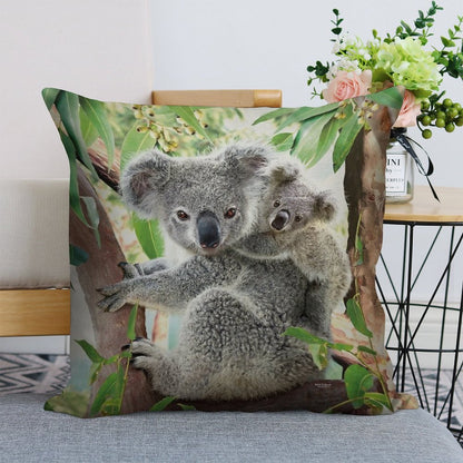Koala Cuddles Linen Throw Pillow Cover