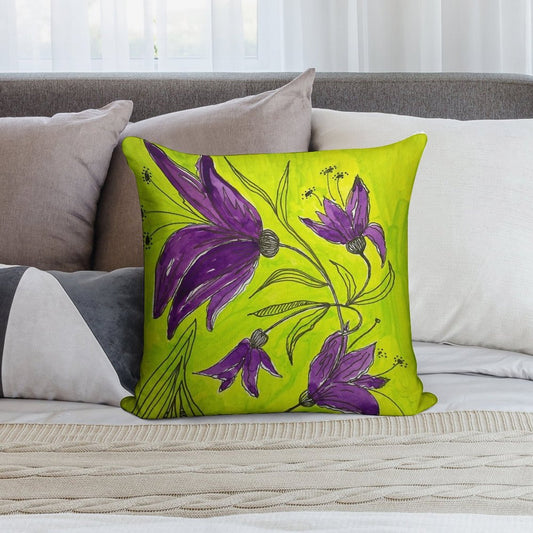 Botanical Lime Green And Purple Soft Easy Maintenance Throw Pillow
