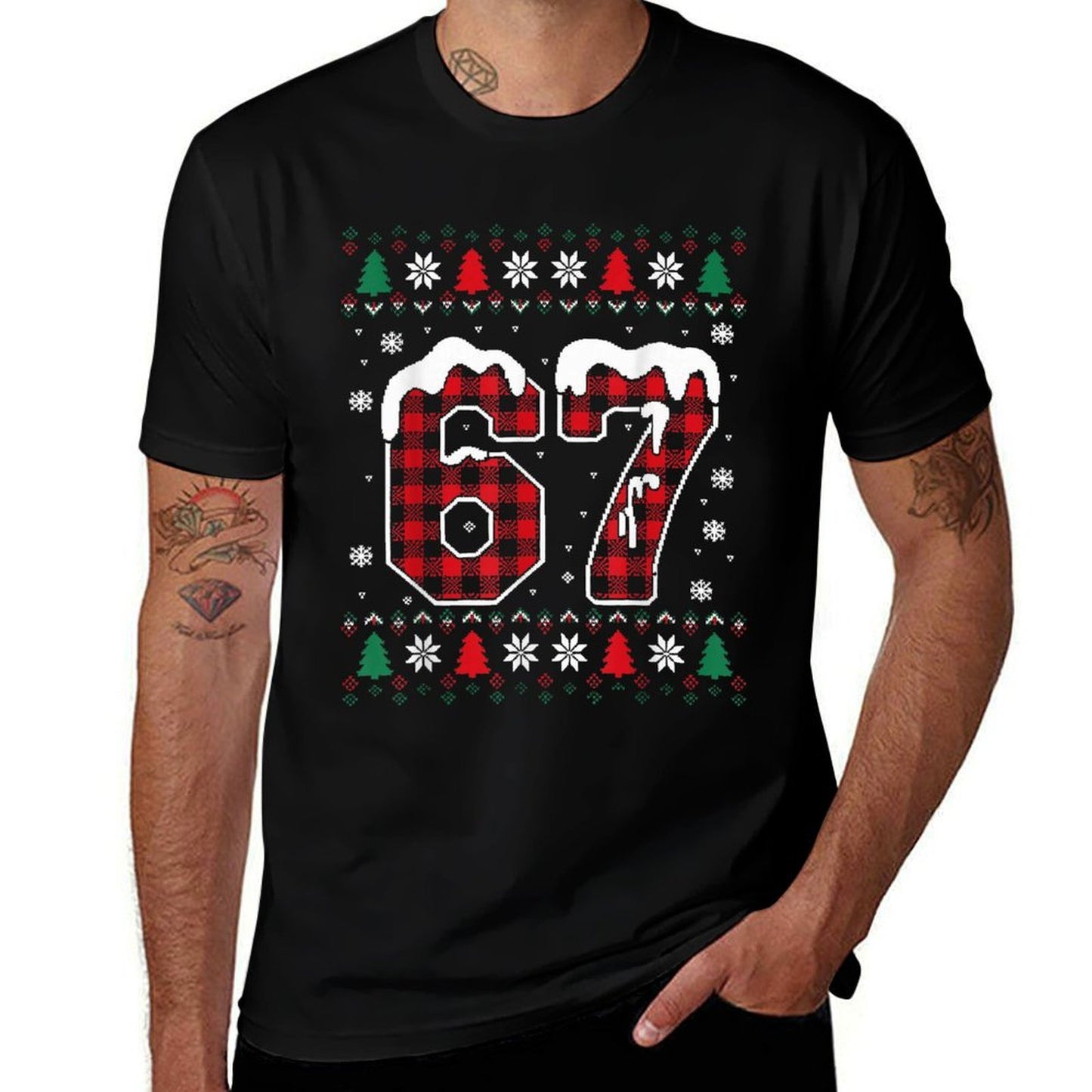 Funny 67 Six Seven Meme Brainrot Cringe Christmas Pajamas  Durable T-Shirt