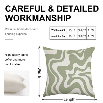 Liquid Swirl Contemporary Abstract Pattern in Sage Green And White Linen Throw Pillow Cover