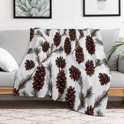 Pine Cones Festive Background with Fir Branch, Seamless Pattern. Throw Blanket