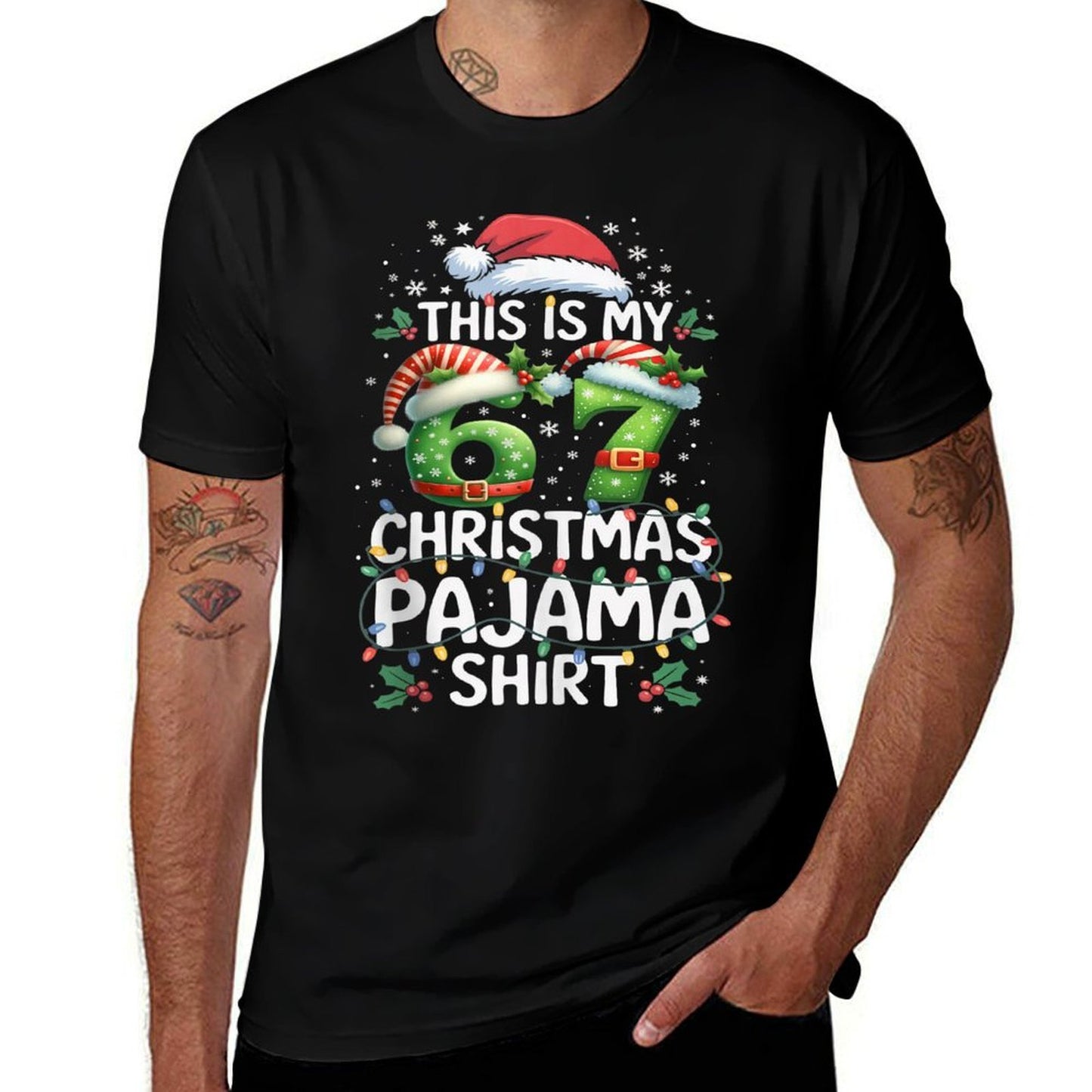 Funny 67 Christmas Pajamas Six Seven Meme Brainrot  Summer-ready Fabric T-Shirt