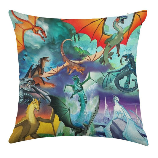 Wing of Fire All Dragon Pattern Background Linen Throw Pillow Cover