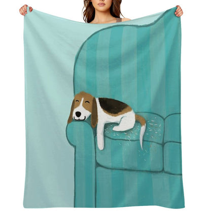 Happy Couch Dog  Cute Beagle Throw Blanket