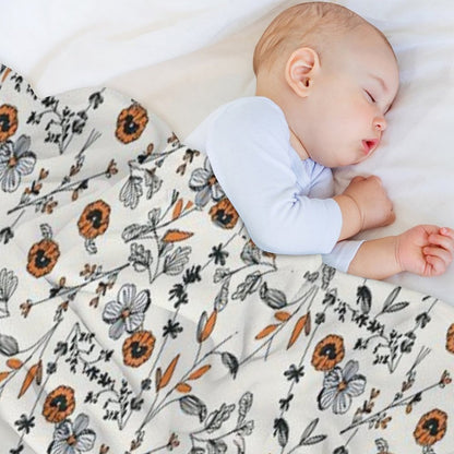 Orange Flower Pattern Throw Blanket