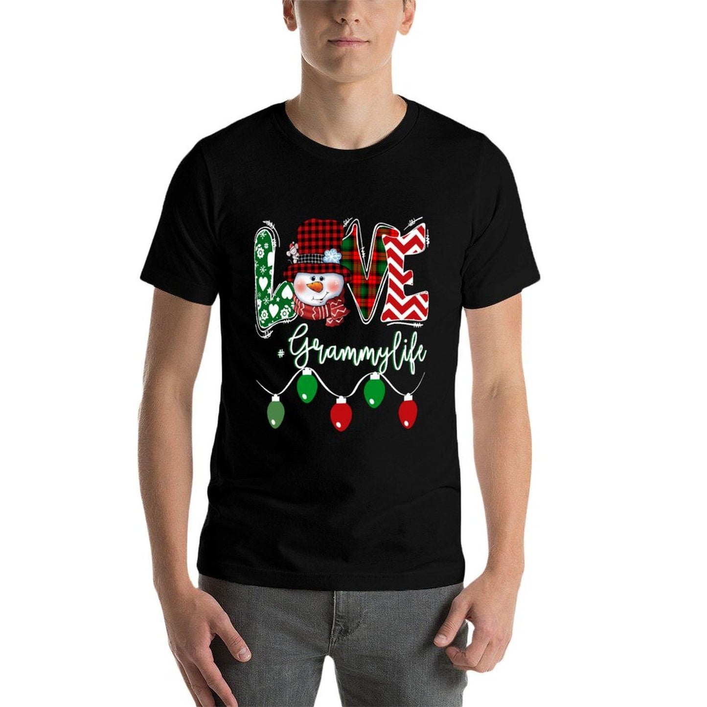 Grammy Snowman Love Grammy Life Christmas Red Plaid  Graphic-printed T-Shirt