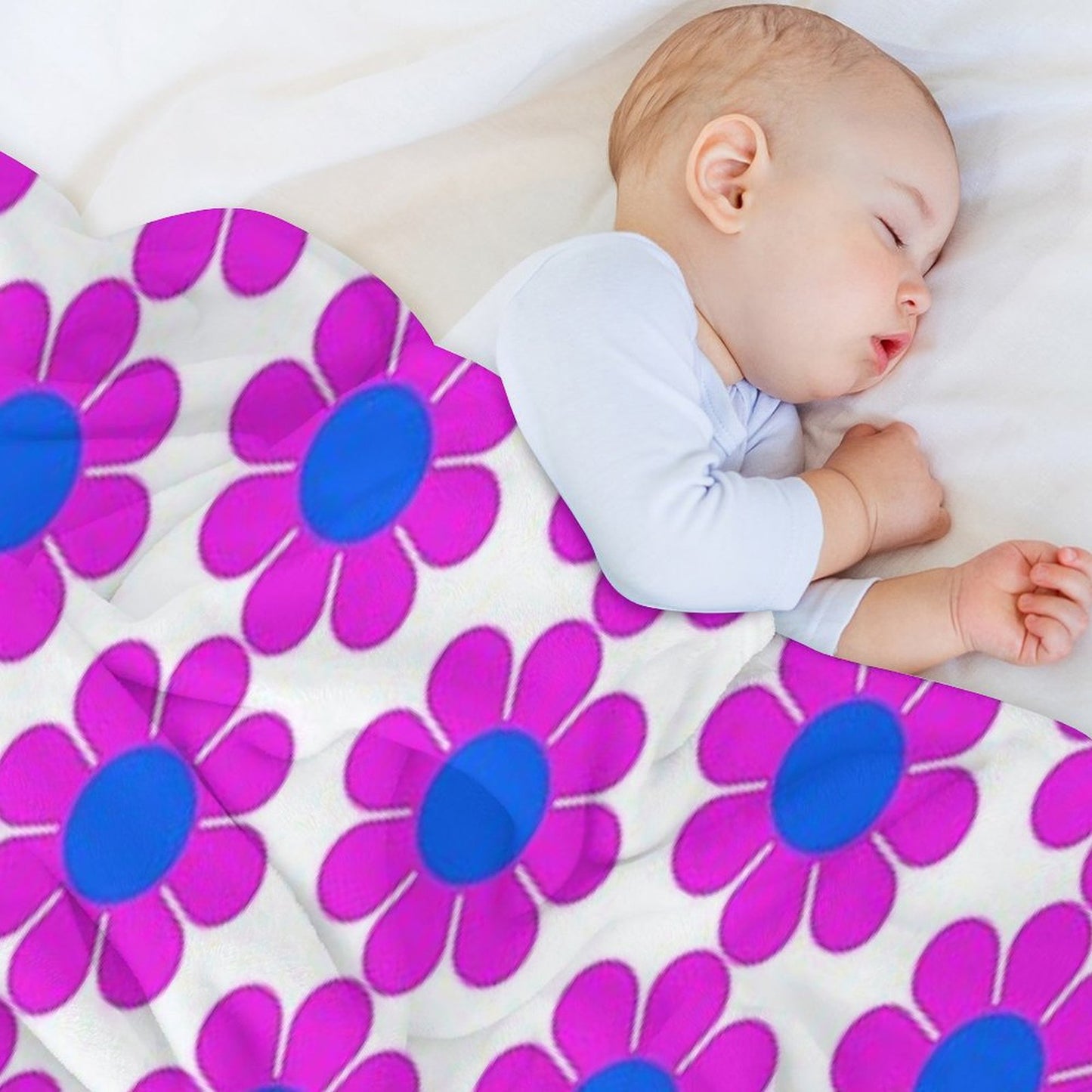 Pink Blue Hippie Flower Power Daisy Throw Blanket