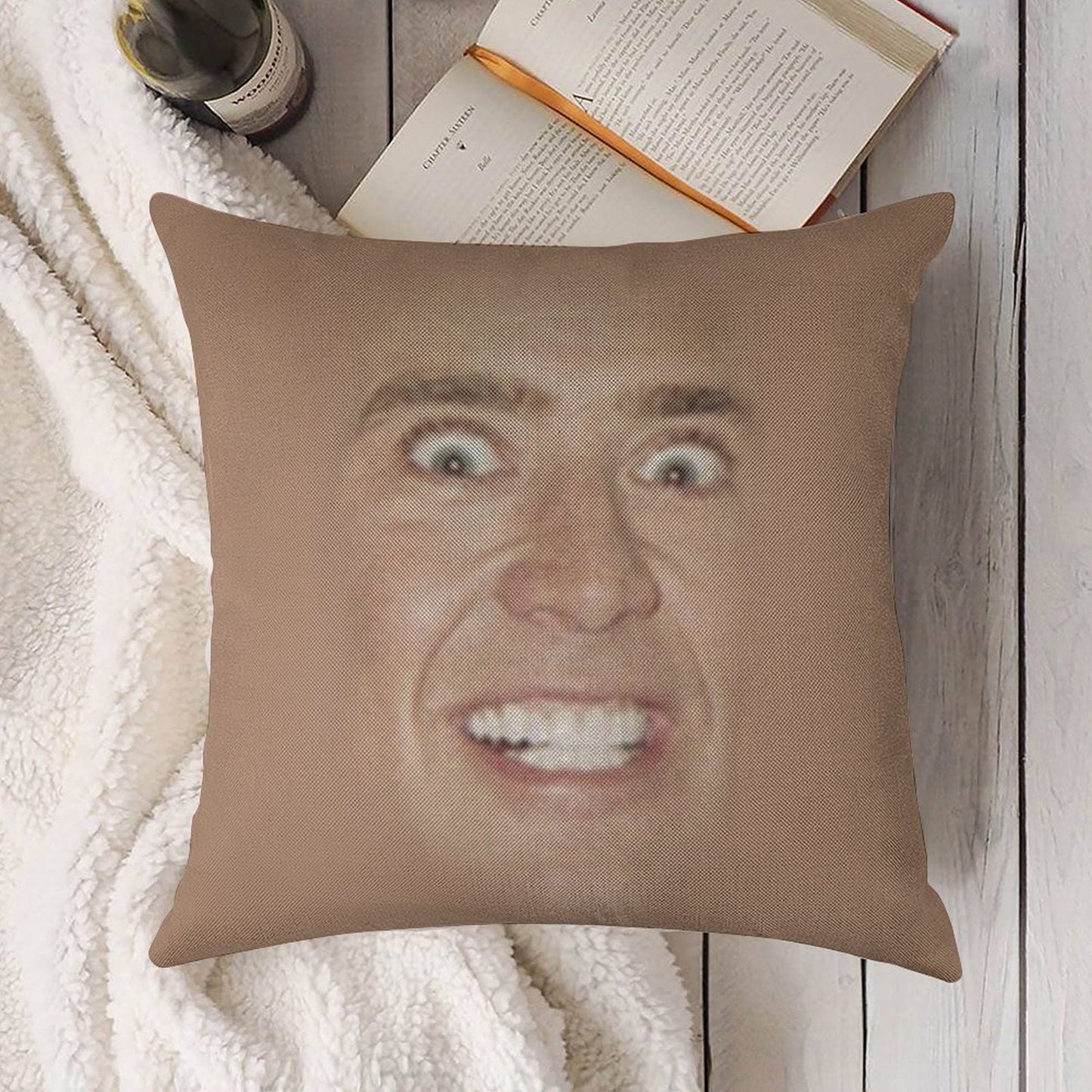 Nicholas Cage Face Pattern Linen Throw Pillow Cover