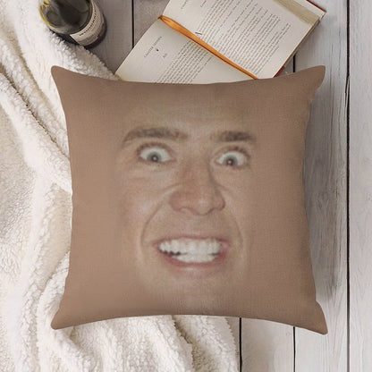 Nicholas Cage Face Pattern Linen Throw Pillow Cover