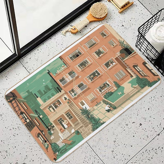 Travel Posters - Hitchcock's Rear Window - Greenwitch Village New York  Stain-Proof Bath Mat