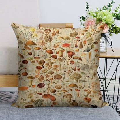 Vintage Mushroom Designs Collection Linen Throw Pillow Cover