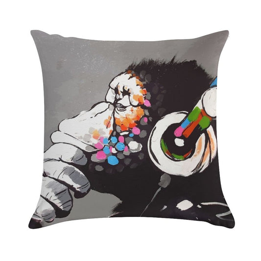Banksy DJ Monkey Thinker with Headphones Soft Skin-Friendly Throw Pillow