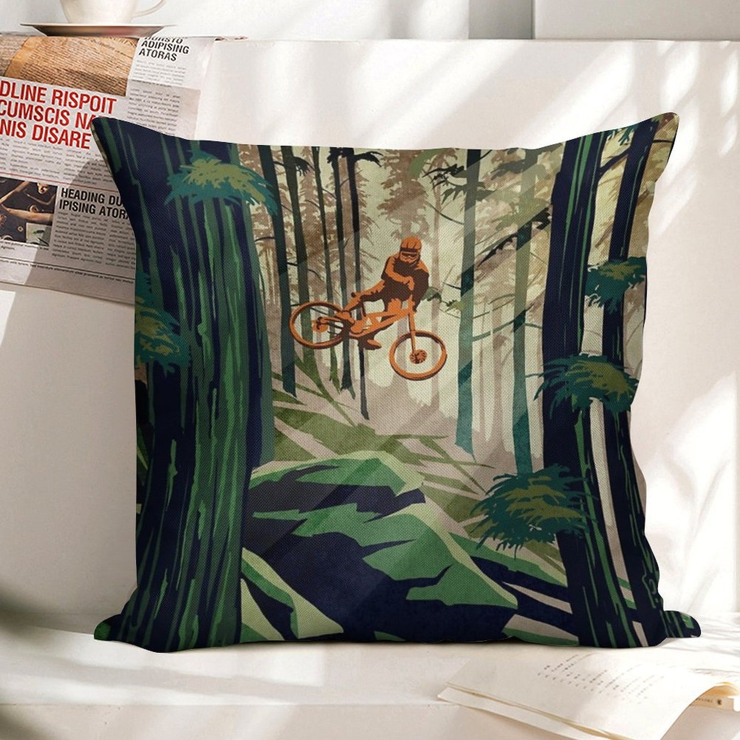 MY THERAPY Mountain Bike! Linen Throw Pillow Cover