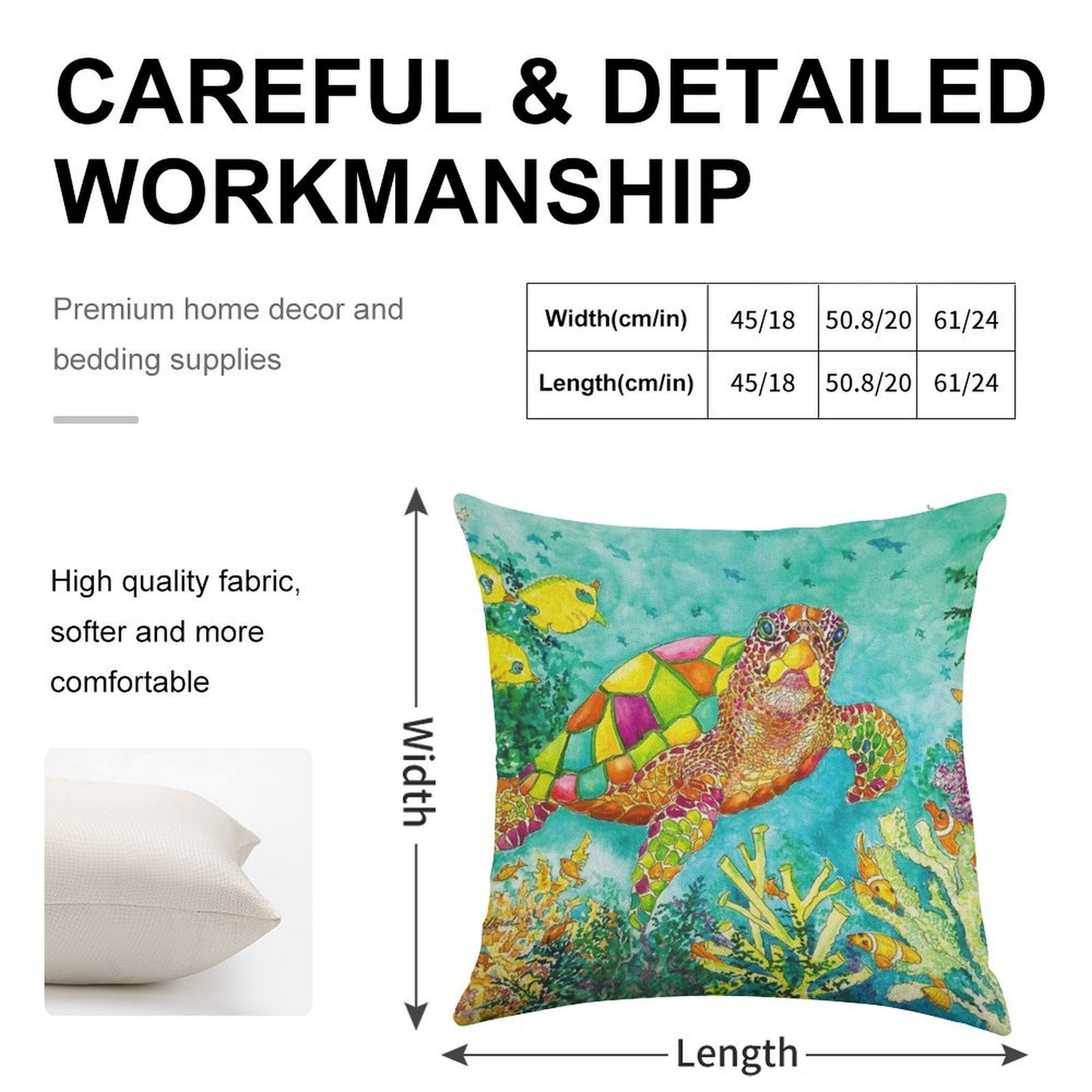 Colorful Watercolor Sea Turtle Linen Throw Pillow Cover