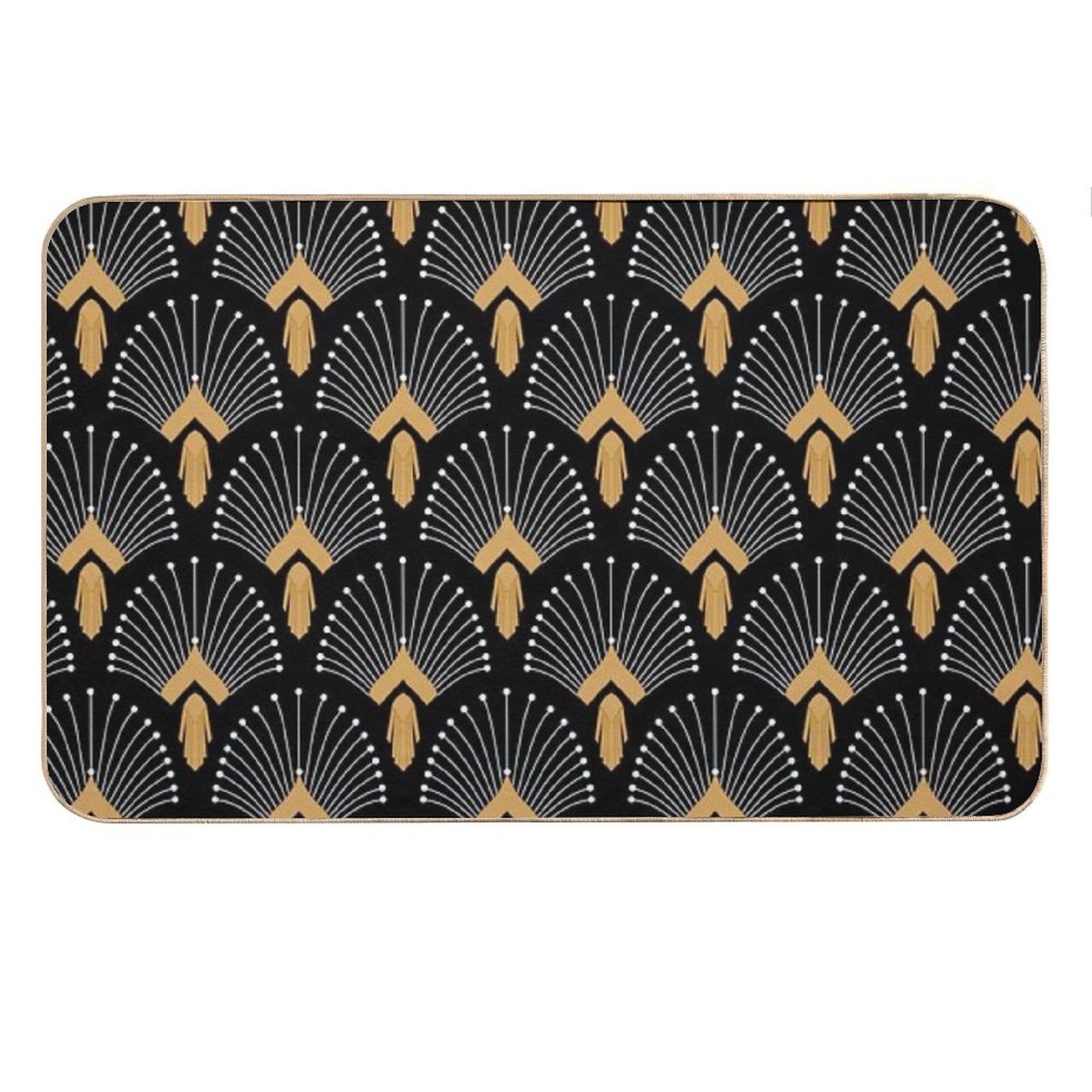 Black, Gold And White Art Deco Fan Flowers Motif Bath Mat