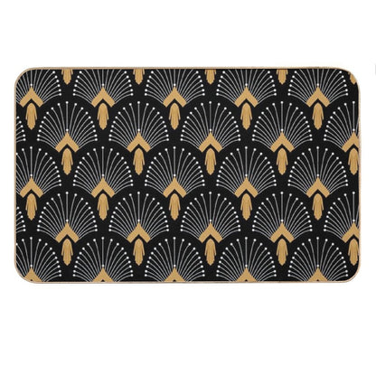 Black, Gold And White Art Deco Fan Flowers Motif Bath Mat