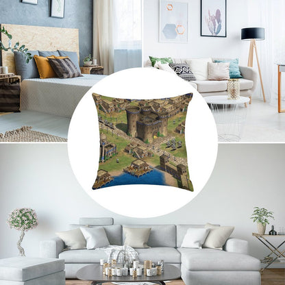 Age of Empires 2 Oriental Town Linen Throw Pillow Cover