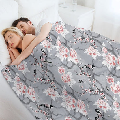 Chinoiserie Birds in Grey Throw Blanket